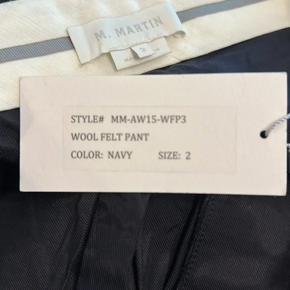 M. Martin wool felt navy blue straight leg fully lined pockets 2 Women's Pants - Picture 2 of 16